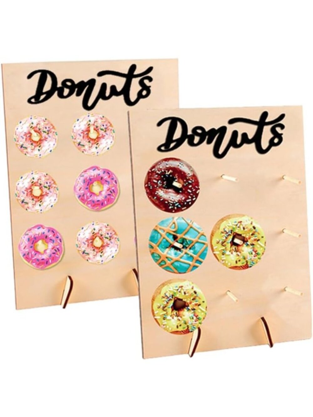 Rustic Wood Donut Wall Display Stand - 2 Pcs Reusable Doughnut Holder for